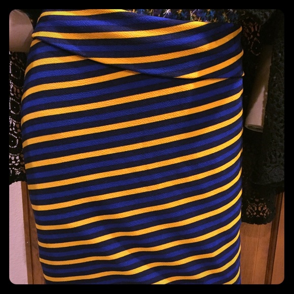 LuLaRoe Dresses & Skirts - LuLaRoe Cassie Stretchy Pencil Skirt Yellow Blue Striped Size SMALL Bodycon